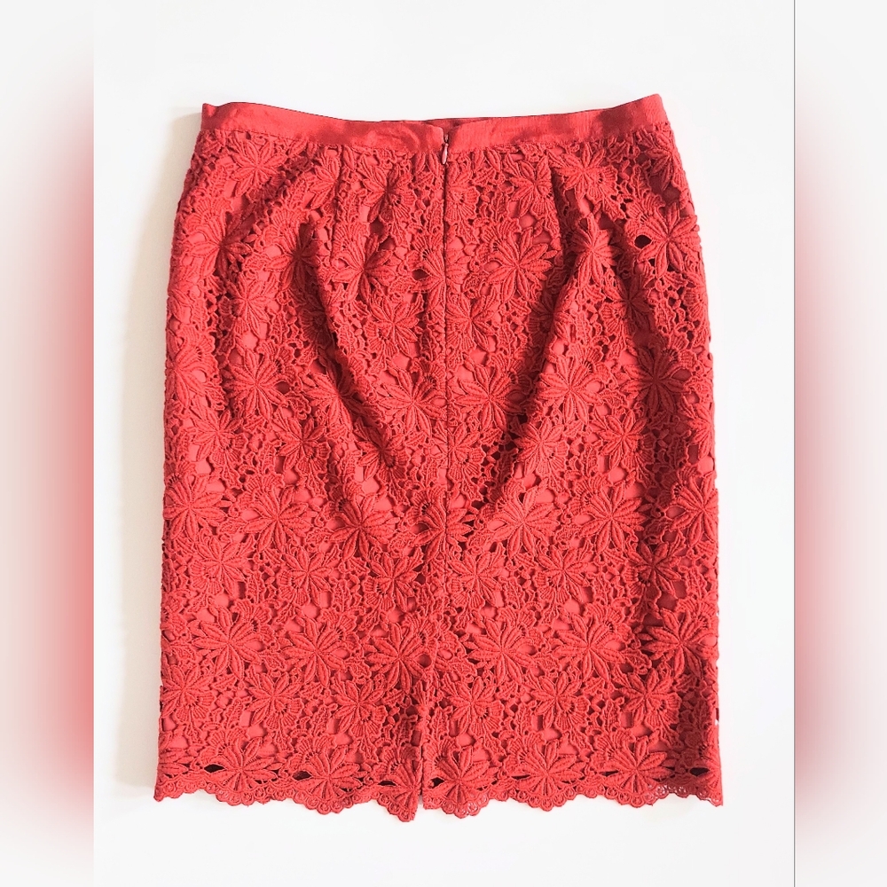 Talbots Knee Length Lace Scallop Hem Pencil Skirt Size 10 Red - Picture 4 of 8